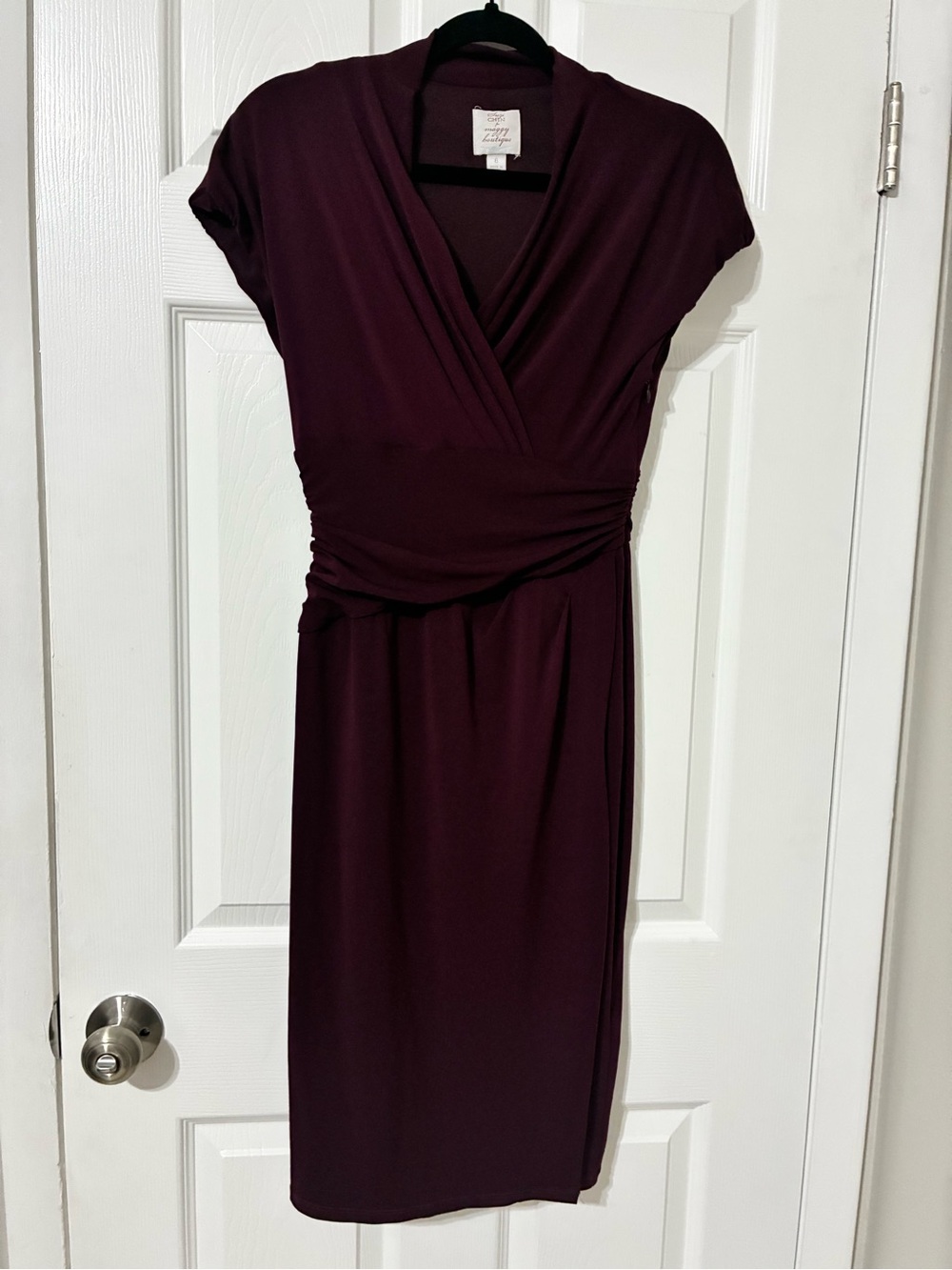 Suzi Chin for Maggy Boutique Plum Wrap-Front Midi Dress - Size: 6 - Vintage